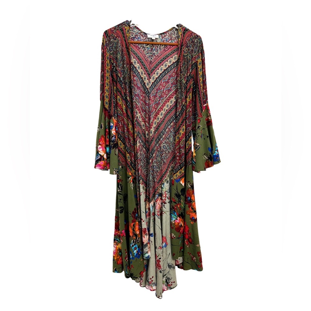 UMGEE Kimono Colorful Festive Floral Paisley Bell Sleeve Duster | Size Medium